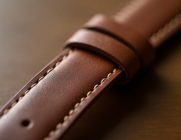 A close-up photograph showcasing the texture of a sustainable-leather watch strap, highlighting ethical material choice.